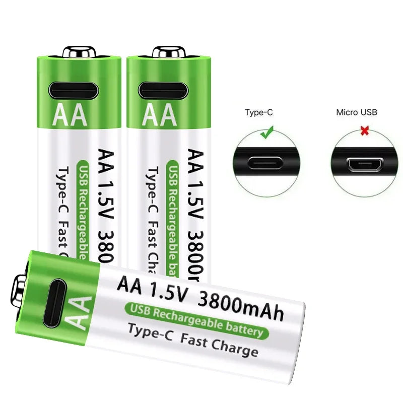 2026 Hot Li-ion AA Rechargeable Batteries USB Lithium-ion 3800mAh 1.5V AA Rechargeable Batteries+ Data Cable and Storage Box Oasis Select
