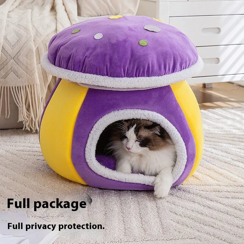 Mushroom Cat Bed Thickened and Warm in Winter, Rabbit Plush Detachable and Washable Pet Bed, Round Bed Small Dog Bed Products Oasis Select