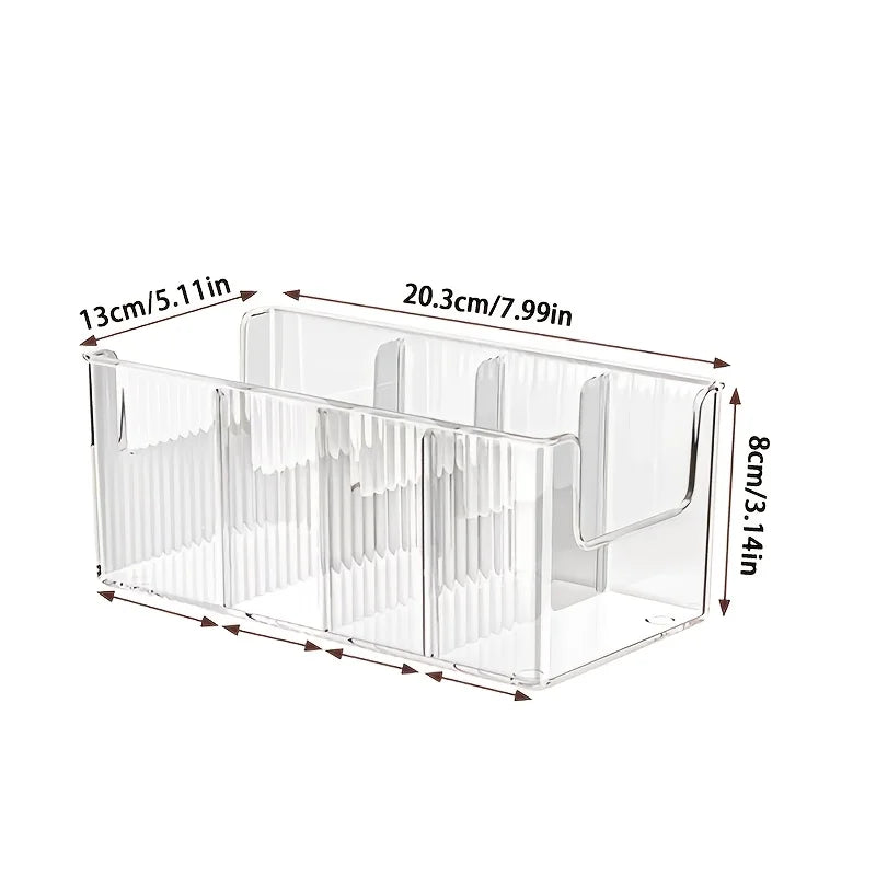 Clear Acrylic Kitchen Organizer Bin with Detachable Dividers Ribbed Pantry Storage Basket for Spices Snacks Cabinet Oasis Select transparent