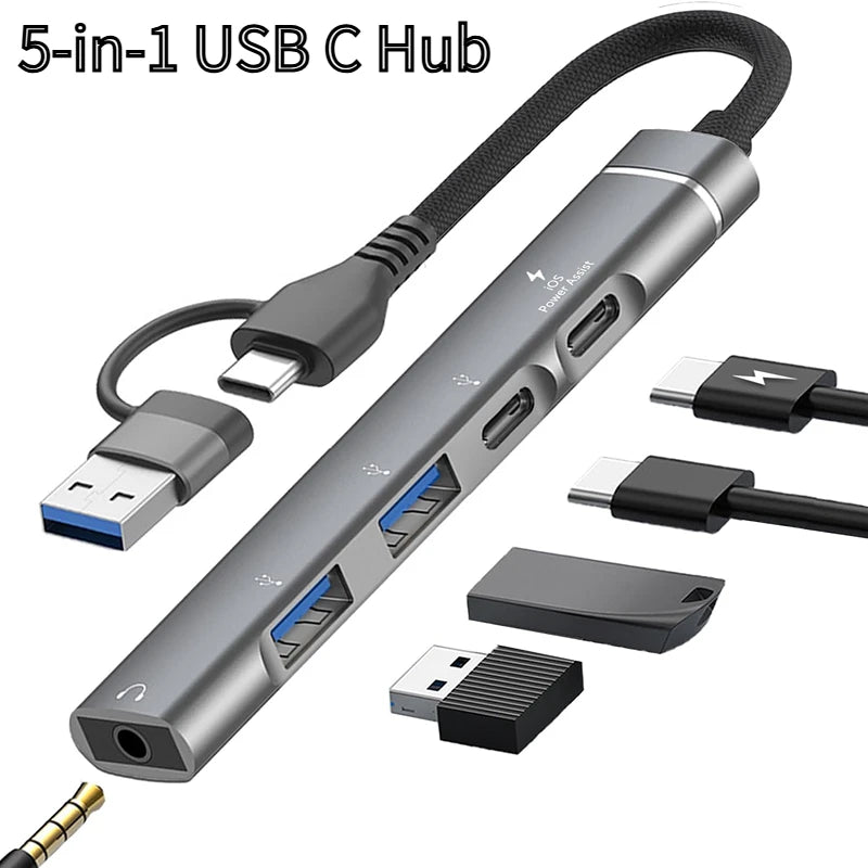 USB+Type-C To 3.5mm Audio Adapter OTG USB hub to Laptop Universal Computer Docking Station Splitter, for pc multiport Adapter Oasis Select