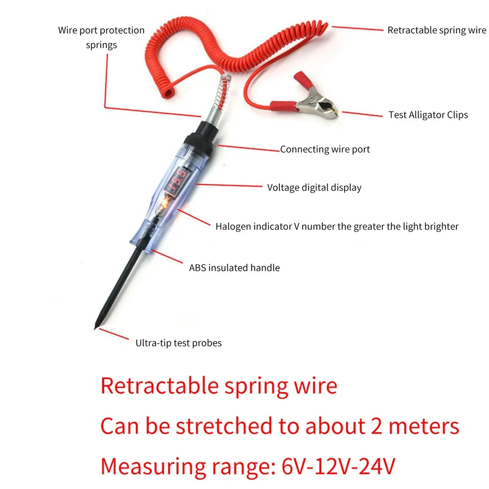 6V 12V 24V DC Car Truck Voltage Circuit Tester Car Volt Meter Long Probe Pen Light Bulb Automobile Maintenance Repair Tools Oasis Select
