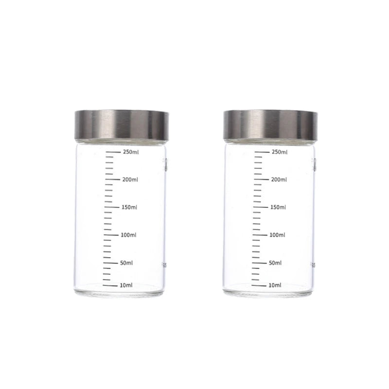 2Pcs 100-500ml Glass Storage Cup Portable Seal Thickening High Borosilicate Thermostability Liquid Storage Cup Scale Sealed Jar Oasis Select 250ml-2pcs