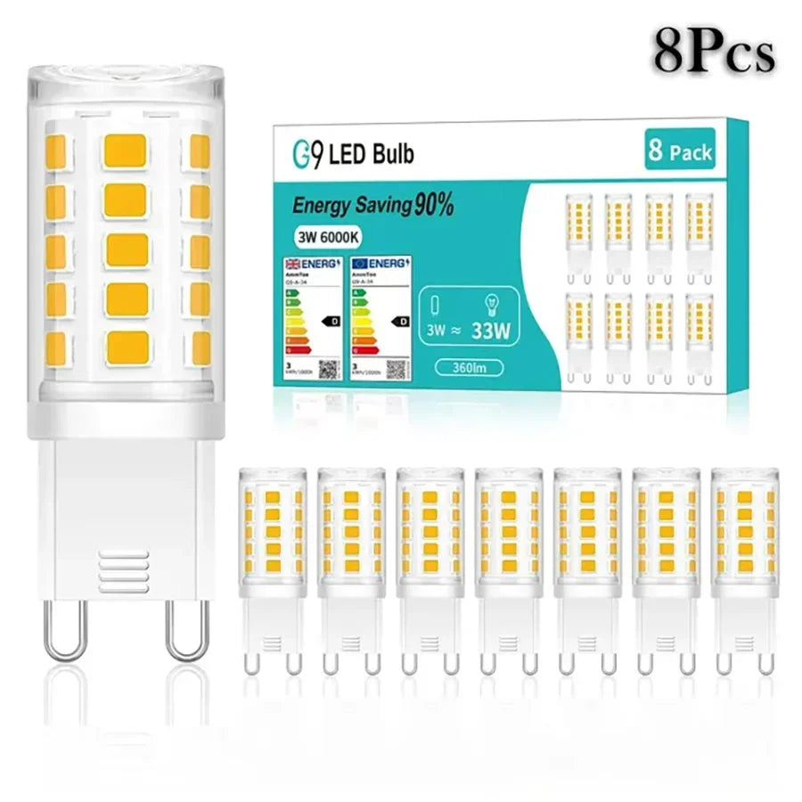 3/8 pack G9 LED Bulbs 3W White/Warm White No-Flicker LED Lamp 33W Halogen Bulb Equivalent Chandelier Pendant Corn Light Bulbs Oasis Select 8pcs G9 cold white