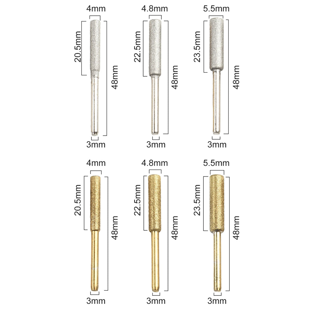 6Pcs Coated Cylindrical Burr 4/4.8/5.5mm Chainsaw Sharpener Stone File Chain Saw Sharpening Grinding Head Oasis Select
