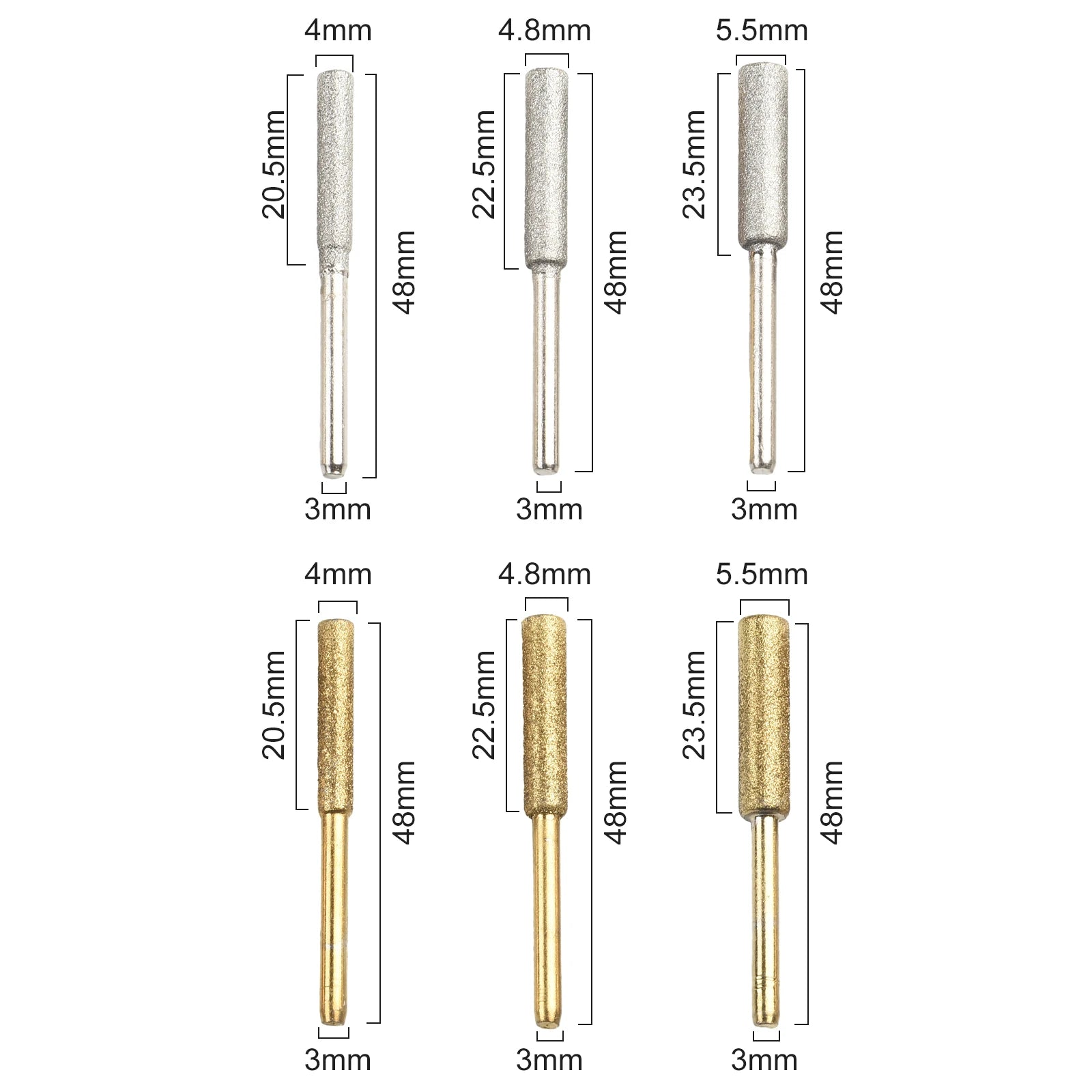 6Pcs Coated Cylindrical Burr 4/4.8/5.5mm Chainsaw Sharpener Stone File Chain Saw Sharpening Grinding Head Oasis Select