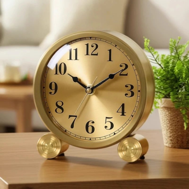 European Style Light Luxury Brass Base Clock Simple Desktop Modern Clock Nordic Creative Decoration Silent Exquisite Oasis Select