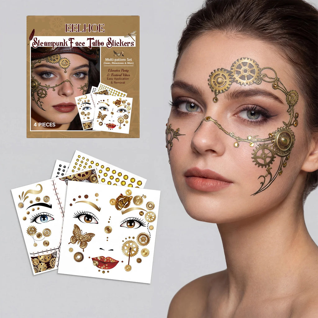 Punk Style Face Tattoo Sticker Set Rhinestone Decor Party Makeup Decal Waterproof Festival Cosplay DIY Face Decor Kit Oasis Select