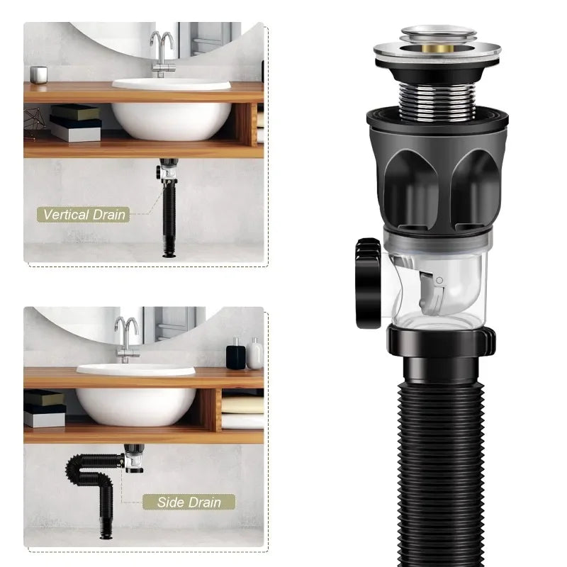 Flip-Top Kitchen Sink Drain Retractable Deodorizing Filter Flexible Downspout Bathroom Sink Anti Clogging Kitchen Accessories Oasis Select