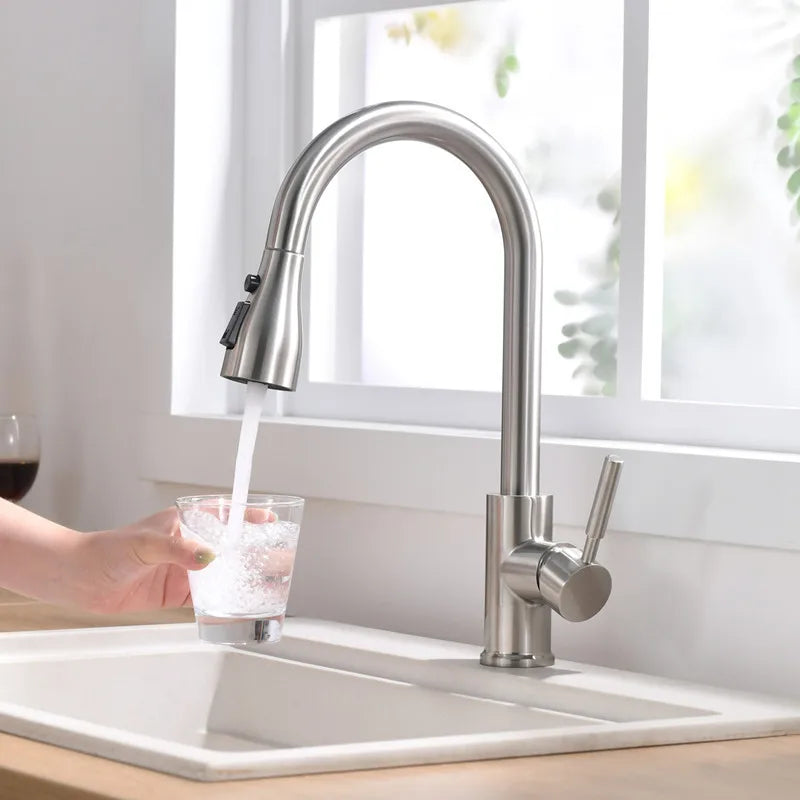Kitchen Faucet Brushed Nickel Color Surface Hot and Cold Water Faucet Kitchen Sink Faucet Pull-out Kitchen Faucet Single Hole Oasis Select