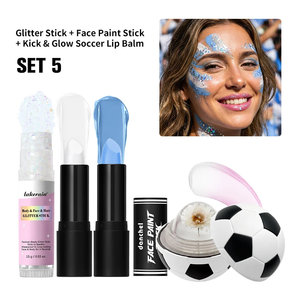 Face Paint Stick & Glitter Stick Set Lasting Moisturizing High Pigment Multifunctional for Sport Festival Party Cosplay Makeup Oasis Select SET 5
