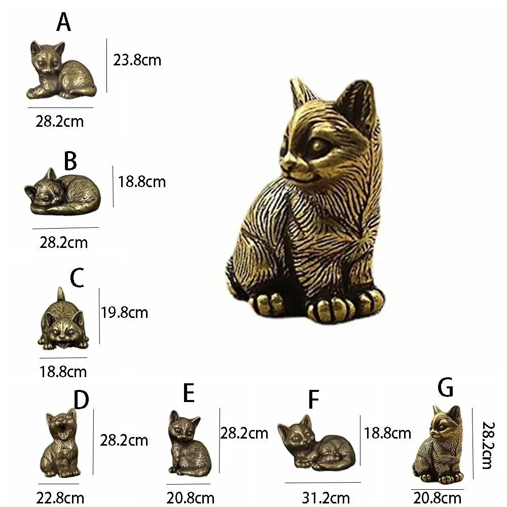Brass Cat Figurine – Retro Mini Metal Tea Pet Statue Decor Metal Animal Figurine Oasis Select