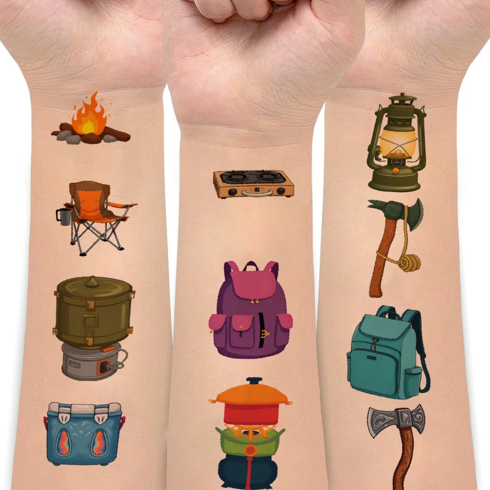 63pcs Camping Outdoor Temporary Tattoo Stickers for Kids & Boys Temporary Tattoo Stickers Oasis Select