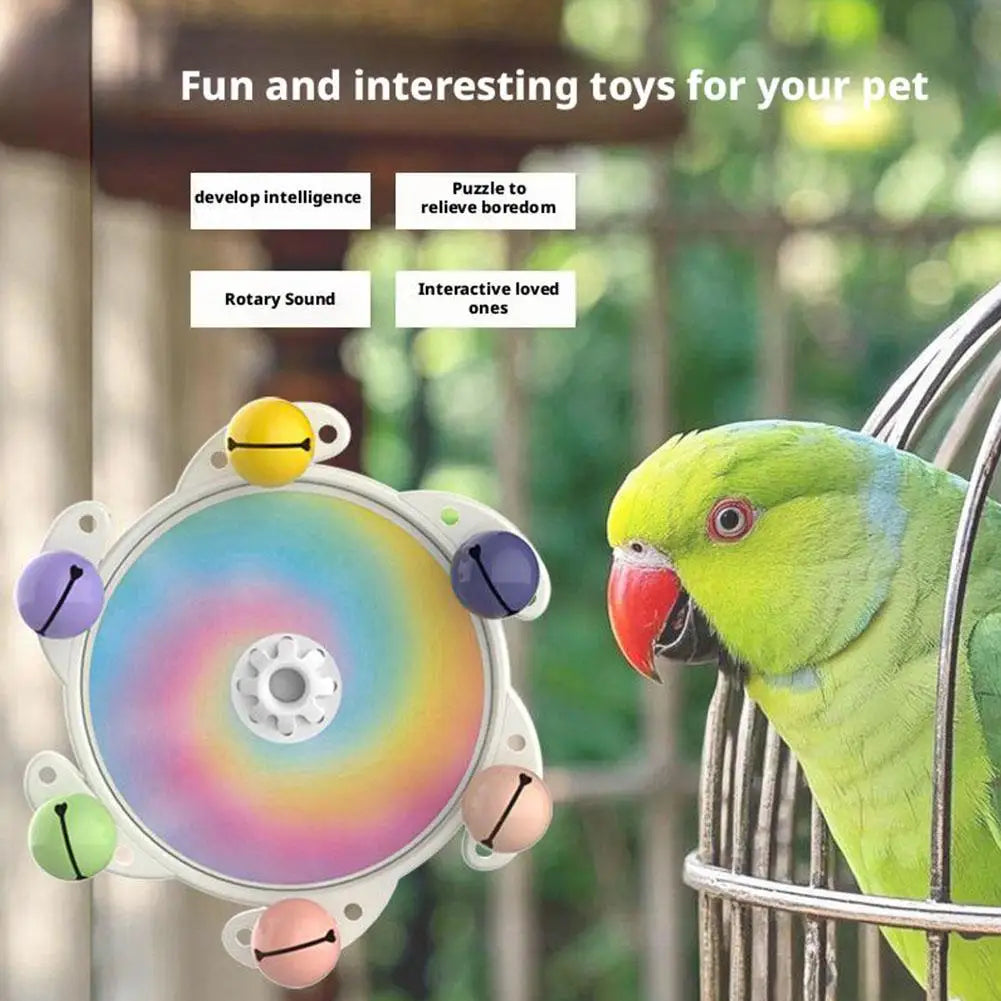 Parrot Rotating Chew Toy – Spinner Wheel with Bells & Ball Bird Cage Toy Oasis Select