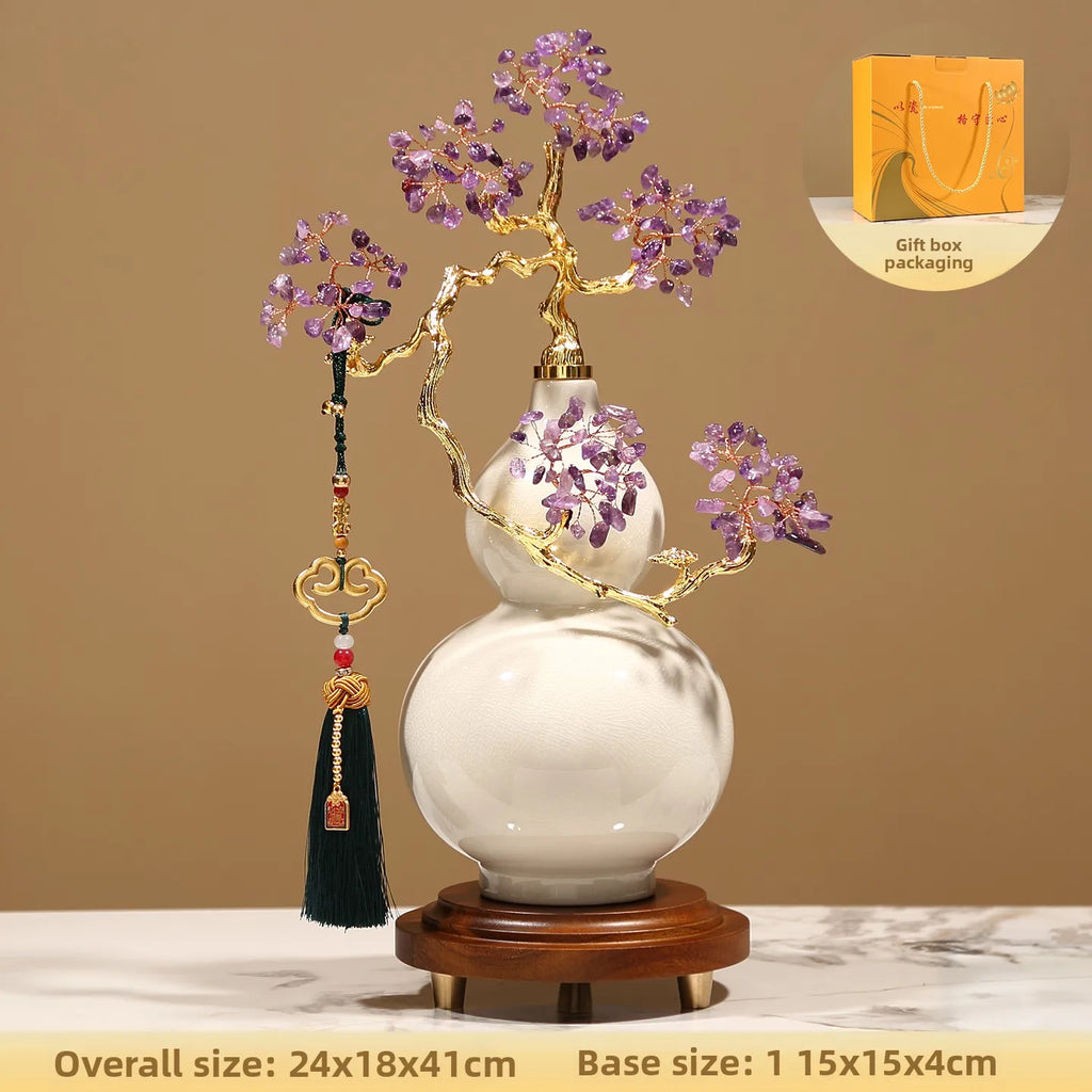 Crystal Stone Gourd Sculpture for Living Room Entrance Wine Cabinet Office Art Craft Decoration Housewarming Gift Oasis Select White 24X18X41cm