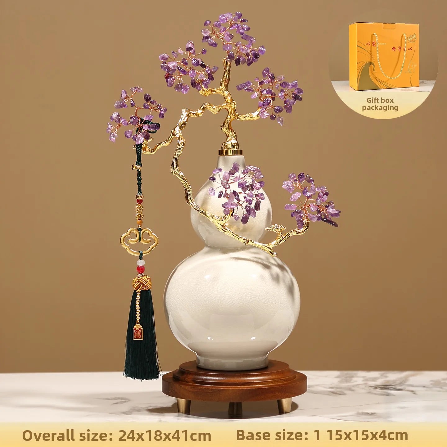 Crystal Stone Gourd Sculpture for Living Room Entrance Wine Cabinet Office Art Craft Decoration Housewarming Gift Oasis Select White 24X18X41cm