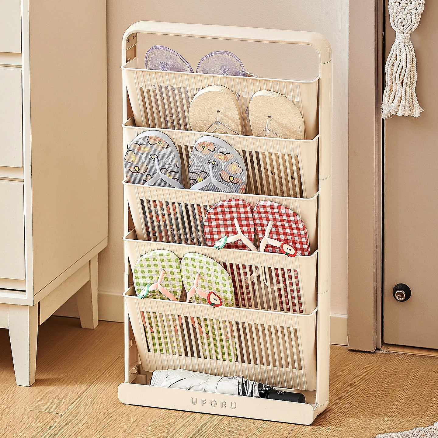 Shoe storage rack, space-saving multifunctional storage rack, suitable for living room, bedroom, also functions as a bookshelf. Oasis Select