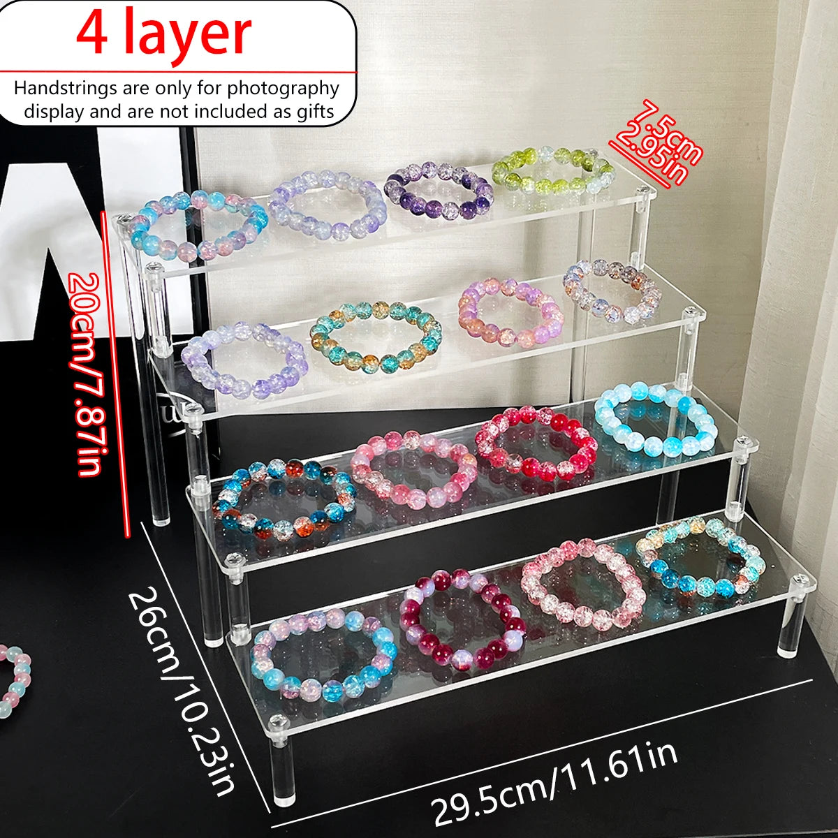 1pc Bracelet Jewelry Acrylic Display Stand Transparent/Black Jewelry Storage Stand Dressing Table Display Stand Store Stand Oasis Select 4layers-Transparent