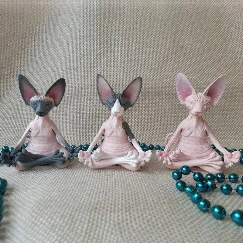 Meditating Hairless Cat Figurine Yoga Sphynx Animal Statue Relax Style Mini Ornament for Desk Living Room Decoration Oasis Select