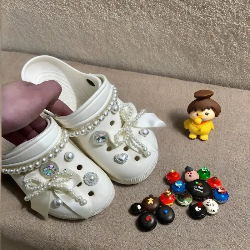 Elegant Rhinestore Bowknot Clogs Accessories Summer 2026 Woman's Luxury DIY Shoes Charms Set Y2K Metal Heart Shoes Decorations Oasis Select