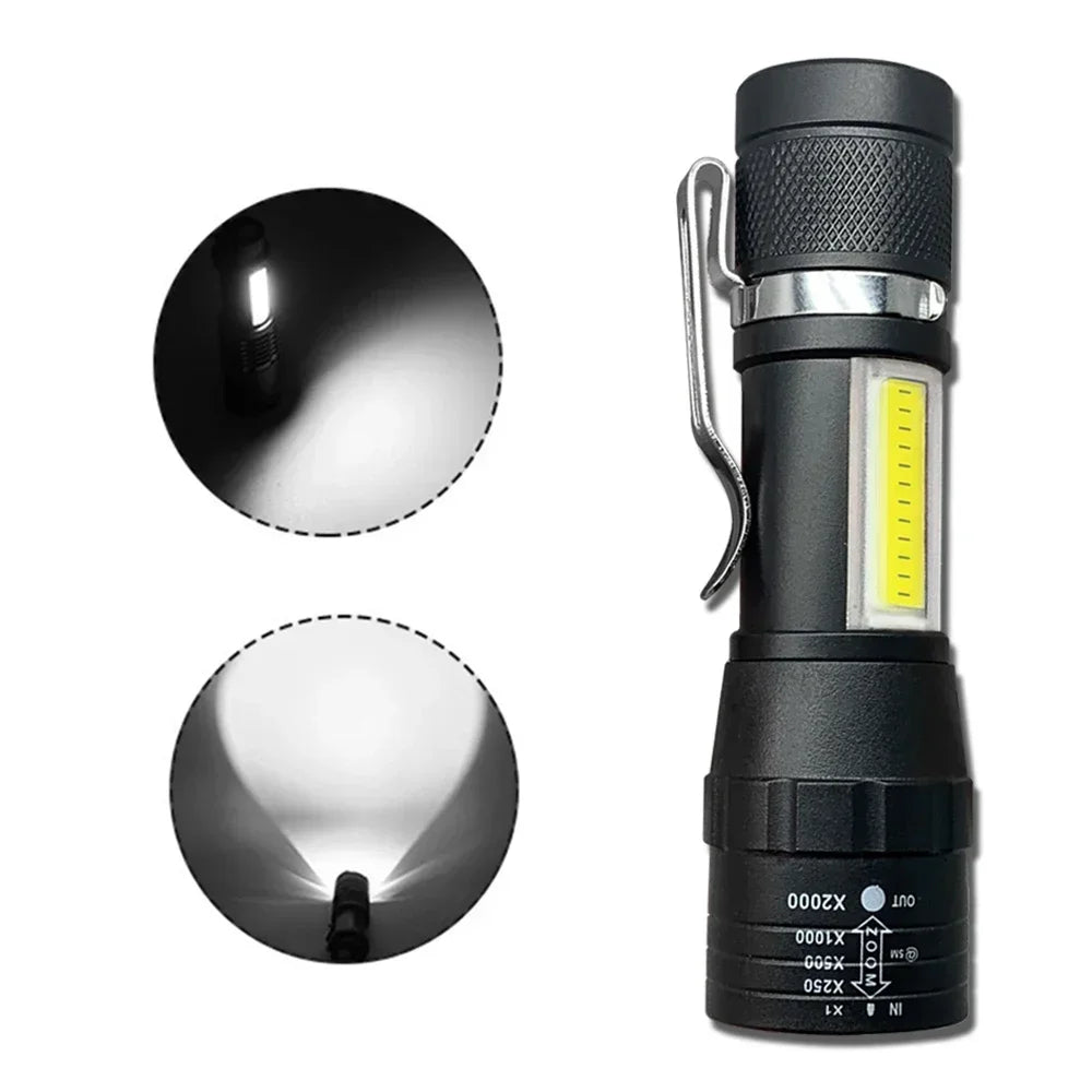 Portable LED Flashlight XPE COB Light Rechargeable Flashlight Built-in Battery Zoom Flashlight 3 Mode Anti-slip And Water Oasis Select