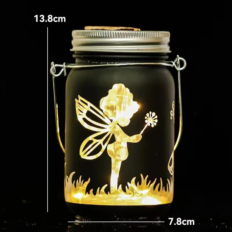 Seven-color Solar Ladybug Garden Lamp, Carved Mason Cup, Outdoor Decorative Lamp, Portable Night Light Oasis Select Black Angel