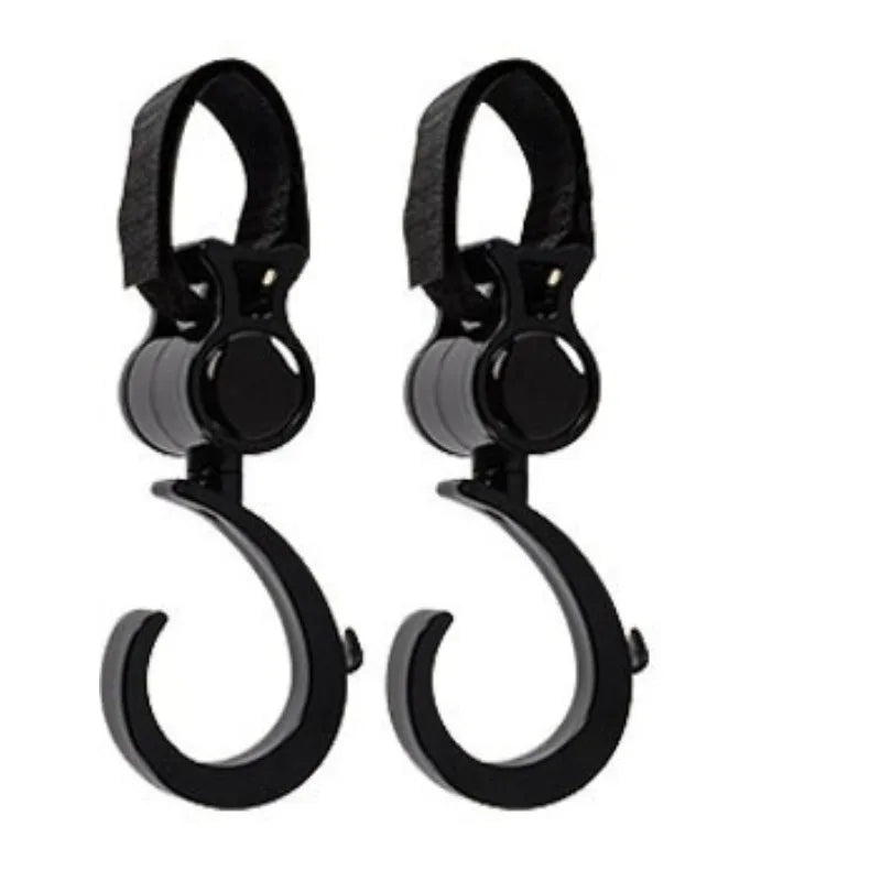 2pcs Rotatable Stroller Hook Adjustable Binding Belt Hanging Holder Multi Purpose Storage Hook For Baby Carriage Outdoor Walk Oasis Select Black 2Pcs