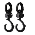 2pcs Rotatable Stroller Hook Adjustable Binding Belt Hanging Holder Multi Purpose Storage Hook For Baby Carriage Outdoor Walk Oasis Select Black 2Pcs