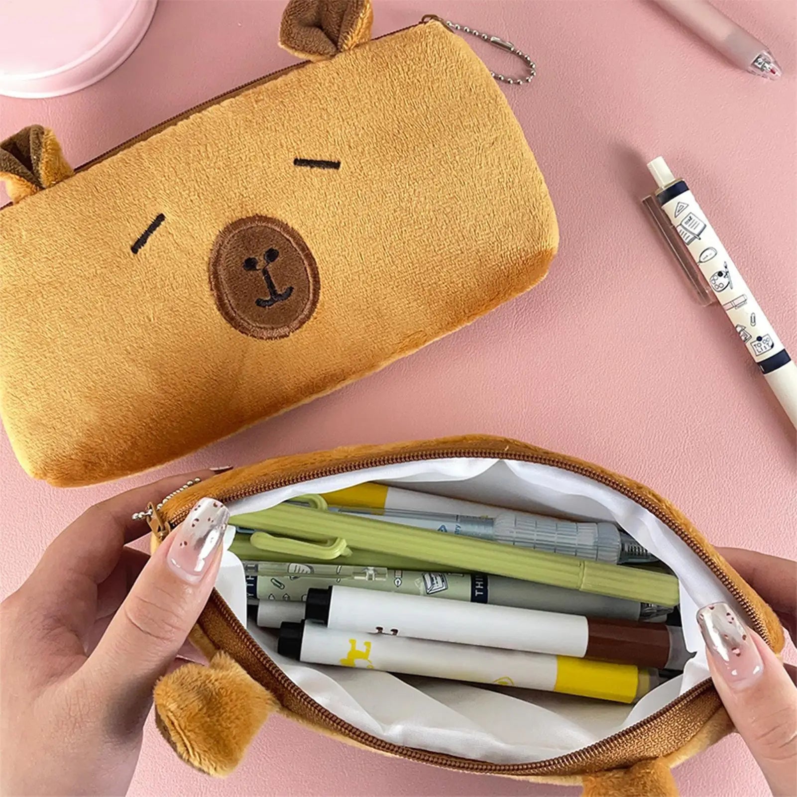 Capibala Plush Pencil Case Cute Large Capacity Pencil Case Office Storage Bag Student Stationery School Supplies Pencil Cases Oasis Select