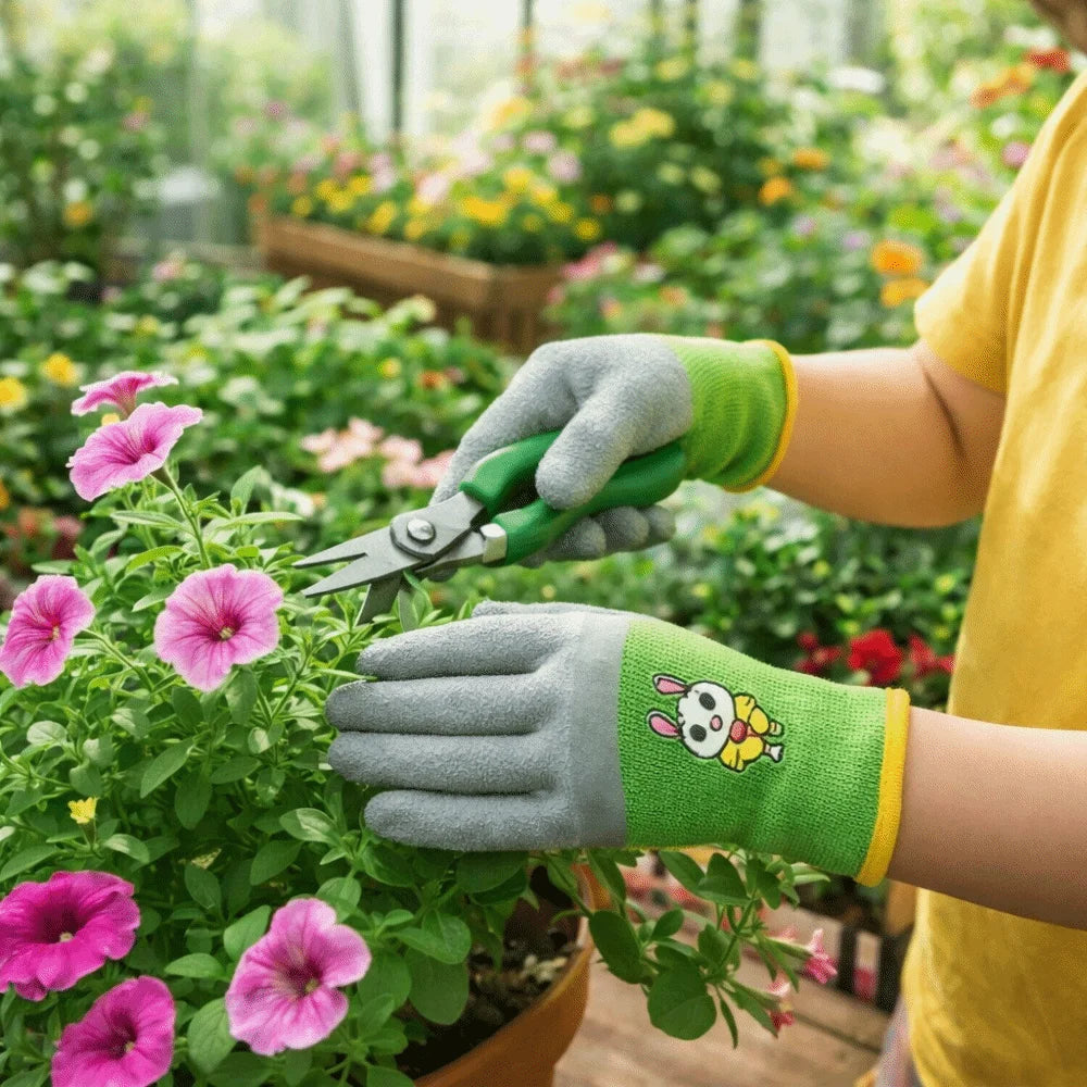 Non-Slip Kids Garden Gloves Cartoon Breathable Children Safety Gloves Comfortable Animal Pattern Work Gloves Garden Supplies Oasis Select