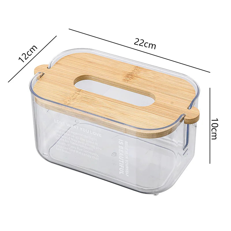 Nordic Transparent Tissue Box with Bamboo Lid | Home Décor