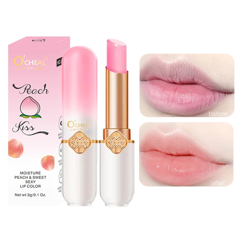 O'CHEAL Color Fruit Lipstick Peach Temperature Changing Lip balm Moisturizing Waterproof Long Lasting Moisturizes Lip Balm Oasis Select