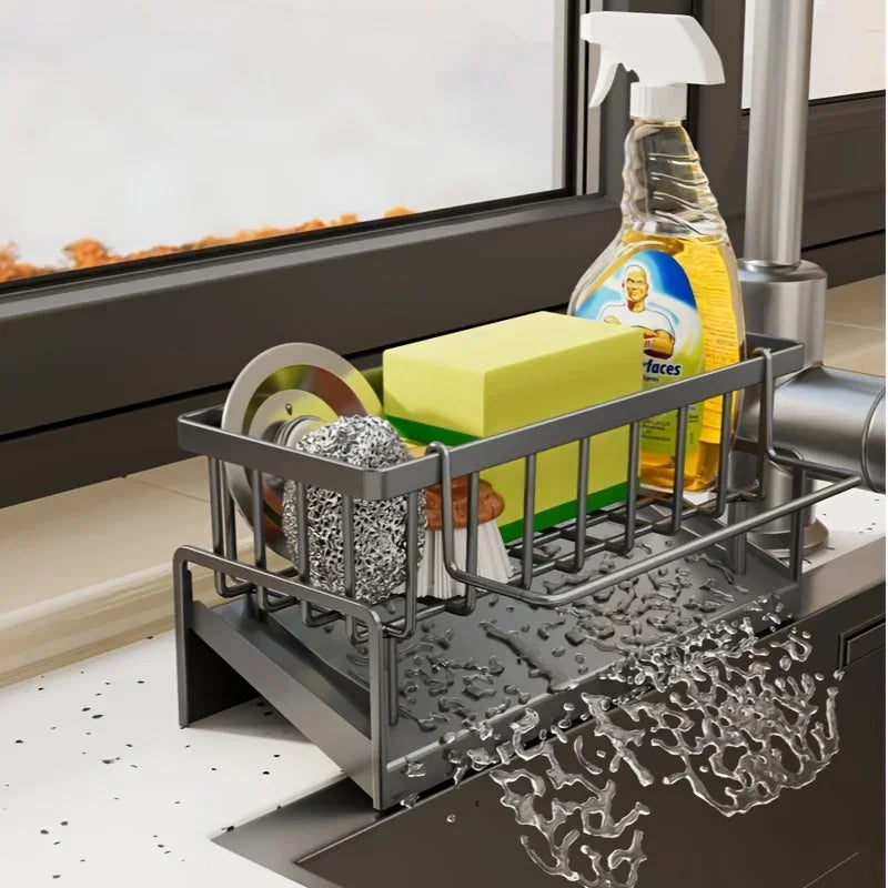 Drill-Free Sink Organizer Multi-Use Sponge Soap Holder Draining Rack for Kitchen Countertop Storage Waterproof Shelf 1PC Oasis Select