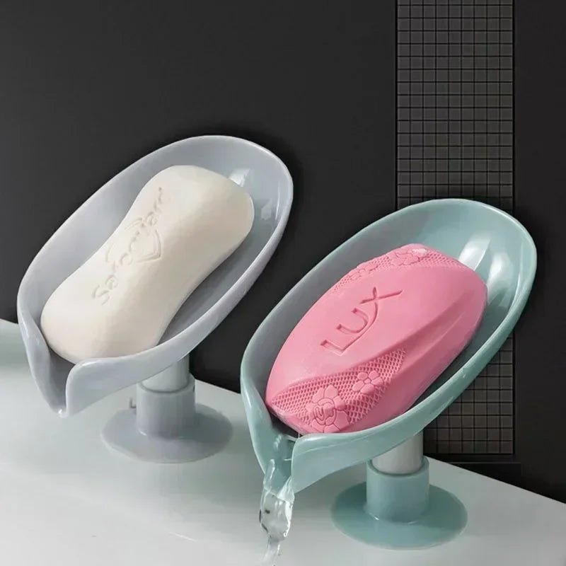Leaf Shaped Suction Cup Soap Dish With Drain Holes Multifunctional Drying Rack Sponge Container For Bathroom&Kitchen Daily Use Oasis Select green
