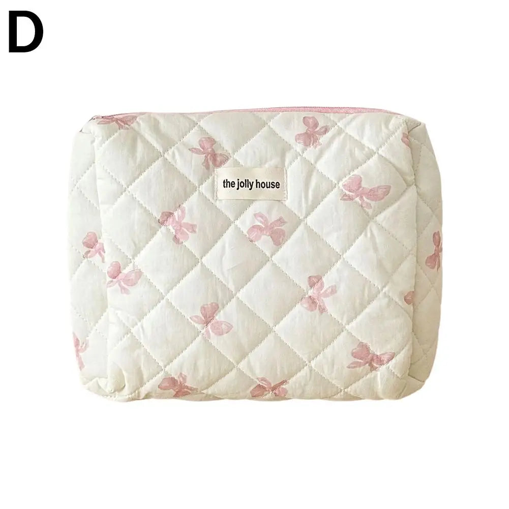 Quilted Floral Makeup Bag 3-Piece Set – Travel & Bridesmaid Gift Cosmetic Bag Set Oasis Select pink-M