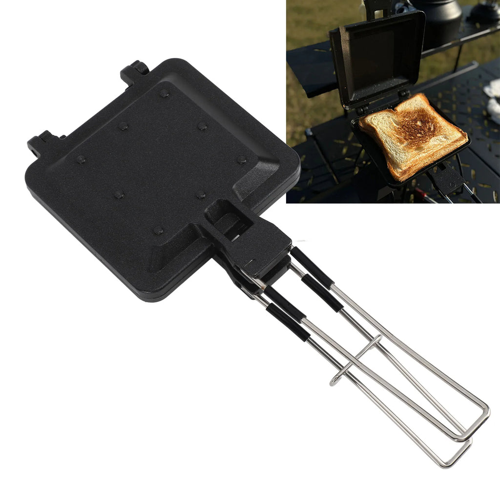 Sandwich Baking Pan Nonstick Coating Compact Rustproof Foldable Handle Sandwich Maker Multifunctional Double Sided for Camping Oasis Select