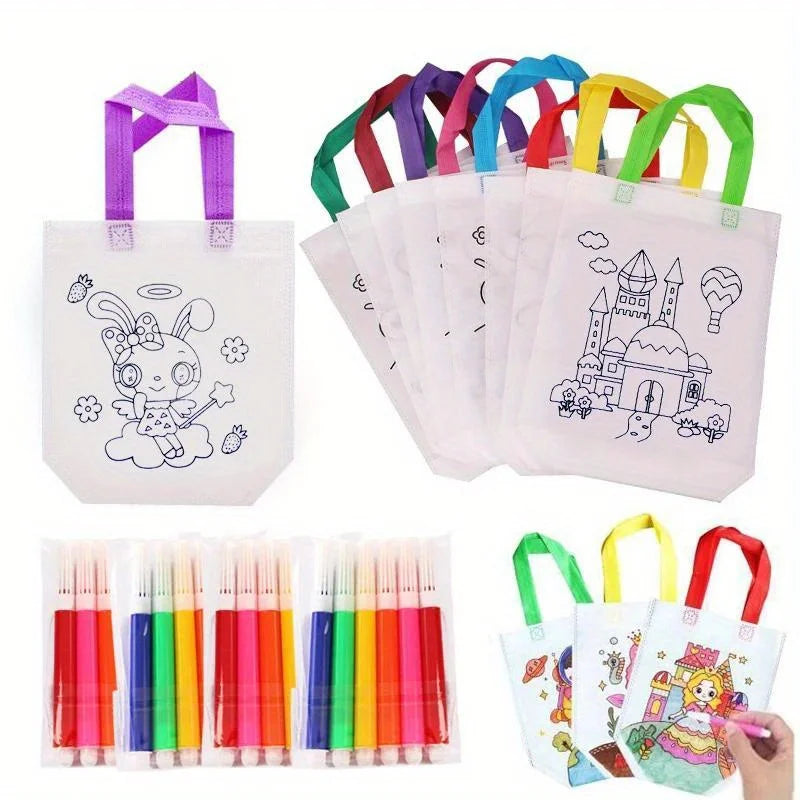 DIY Graffiti Bag & Coloring Markers Handmade Painting Non-Woven Bag for Arts Crafts Color Filling Drawing bag Oasis Select