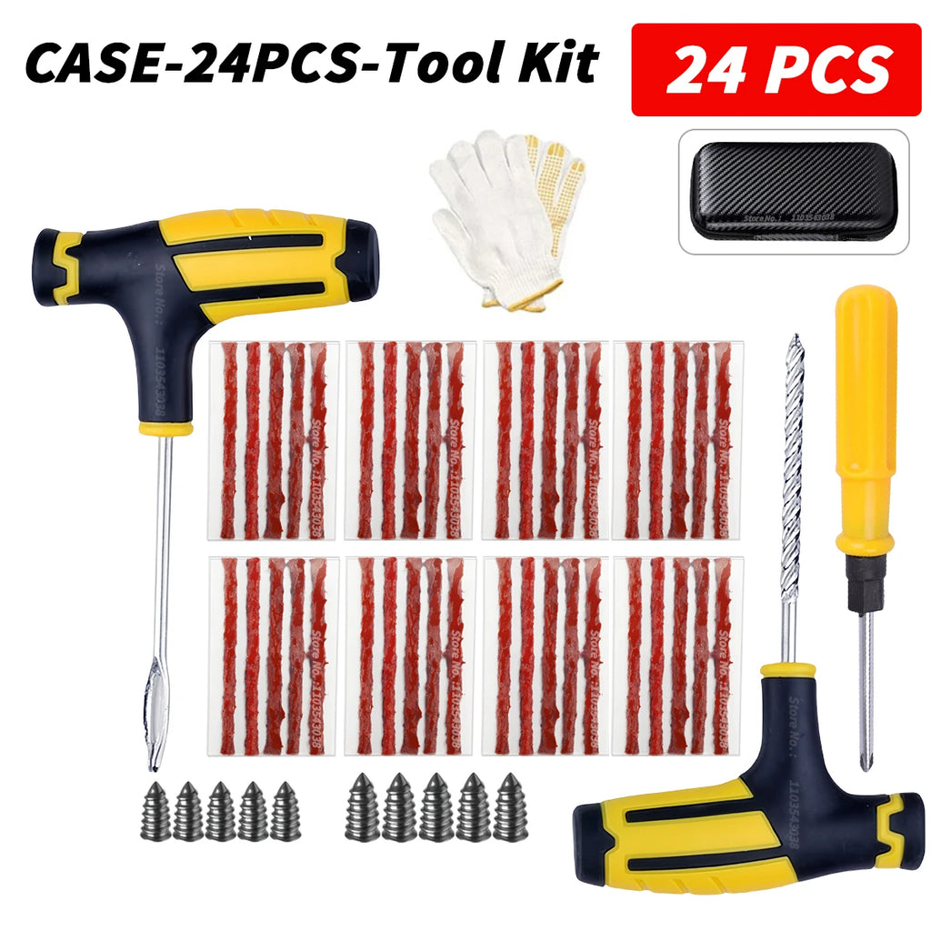 Car Tire Repair Kit Puncture Plug Tools Tyre Puncture Emergency for Universal Tire Strips Stiring Glue Repair Tool Kit Oasis Select CASE-24PCS-Tool Kit