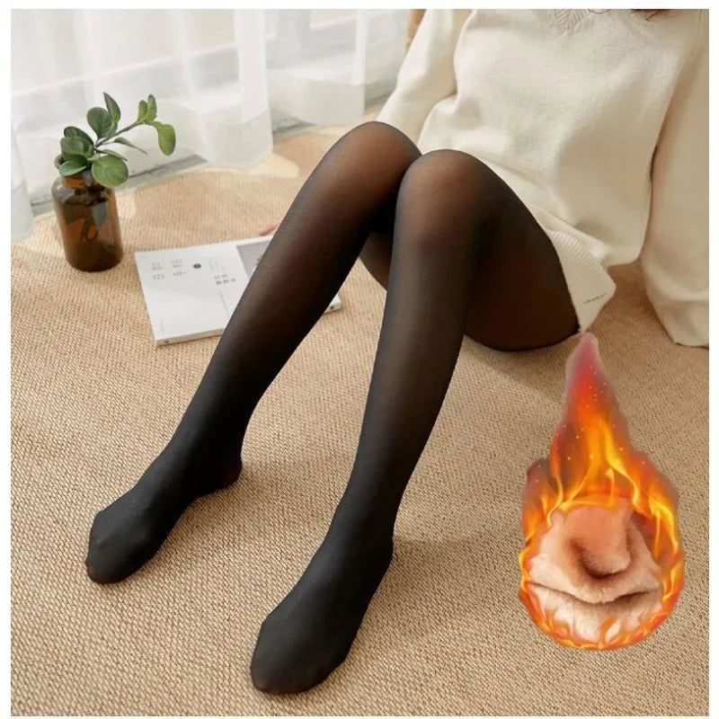 Thicken Warm Tights For Women Winter Thermal Stockings Leggings Sexy Translucent Fleece Velvet Tights Pantyhose Female Pants Oasis Select