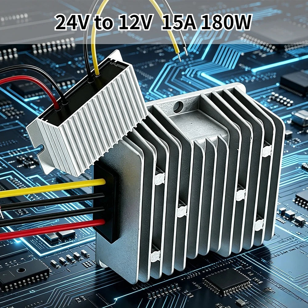 DC 24V to 12V Step Down 15A 180W Power Supply Adapter Converter Reducer Regulator for Auto Car Truck Vehicle Boat Solar System Oasis Select