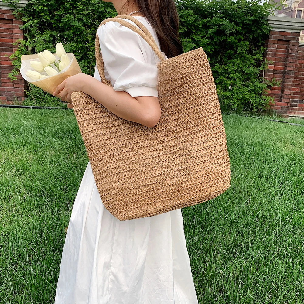 Women's Large Straw Tote Bag – Vintage Woven Summer Handbag Straw Tote Handbag Oasis Select