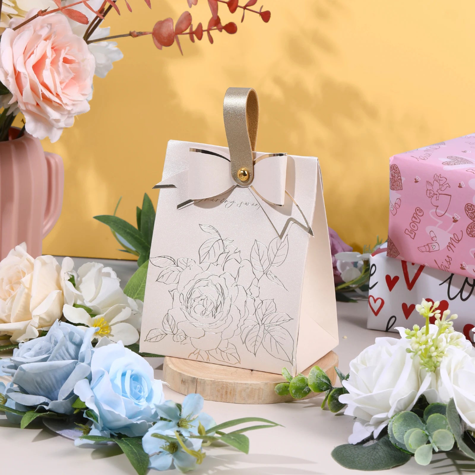 Flowers Birds And Forest Wedding Candy Box With Wooden Ring DIY Favors Birthday Party Jelwery Gift Packing Box Empty Paper Boxes Oasis Select