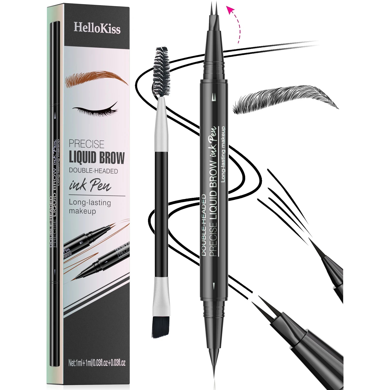 Hello Kiss Microblading Eyebrow Pen – Waterproof, 4-Tip, 5 Colors