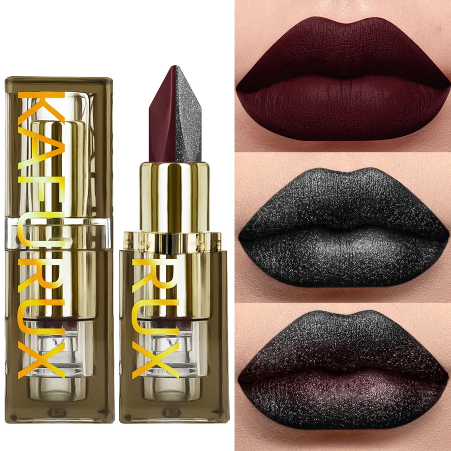 KAFURUX Two-Tone Glitter Matte Metallic Lipstick | Red & Black