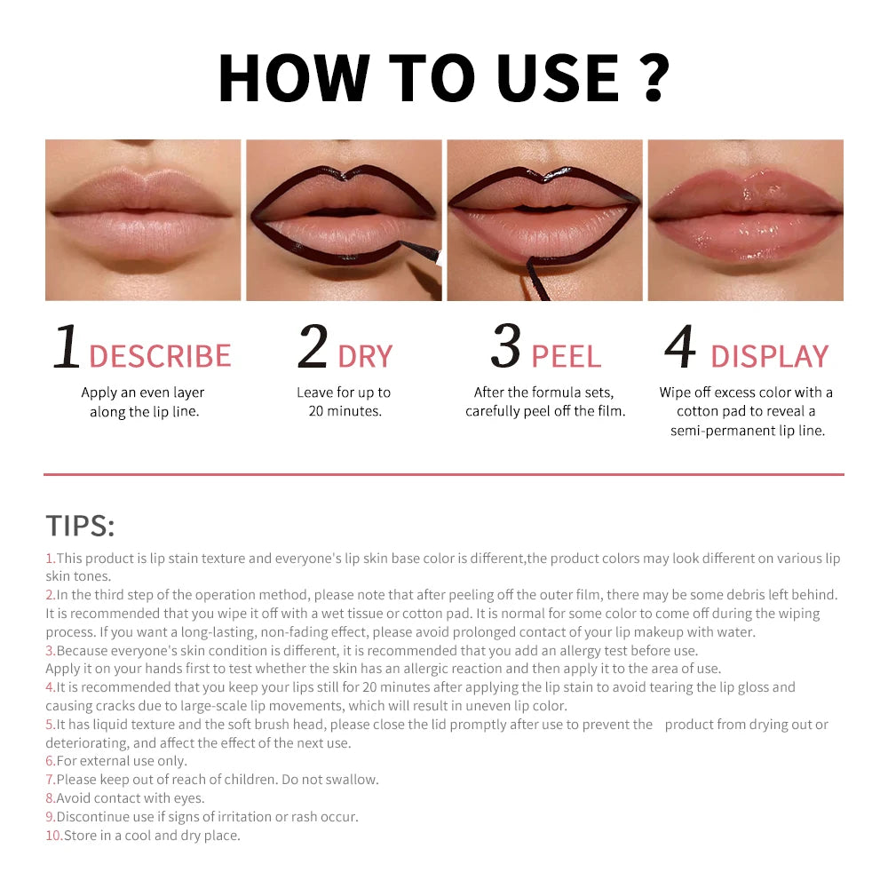 Peel Off Lip Stain Lip Liner Tattoo Long-Lasting Waterproof Smudge-Proof Transfer-Proof Matte Lipliner Magic Lip Cosmetic Oasis Select
