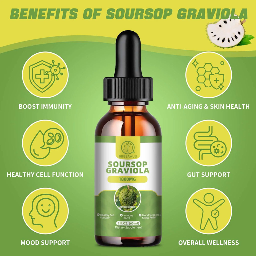 BBEEAAUU 60ml Natural Soursop Graviola Extract Drops Support Immunity and Kidney Health, Detox and Antioxidation Gluten-Free Oasis Select