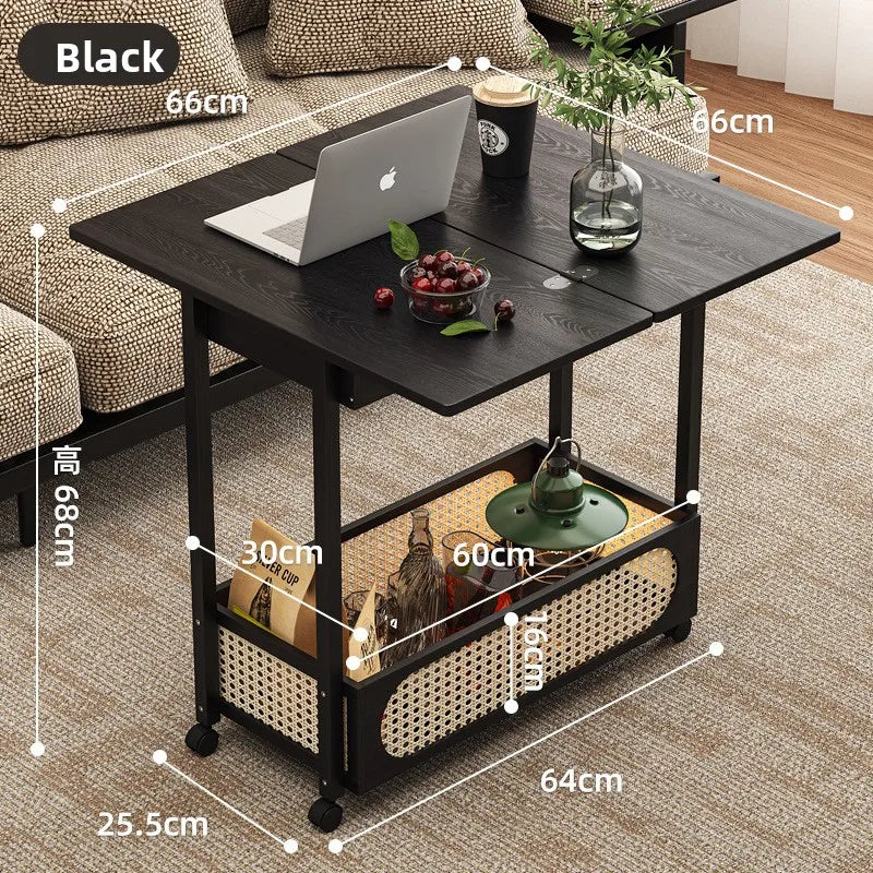 wheels movable multi-functional folding coffee table living room sofa side few solid wood tea table multi-purpose folding table Oasis Select black
