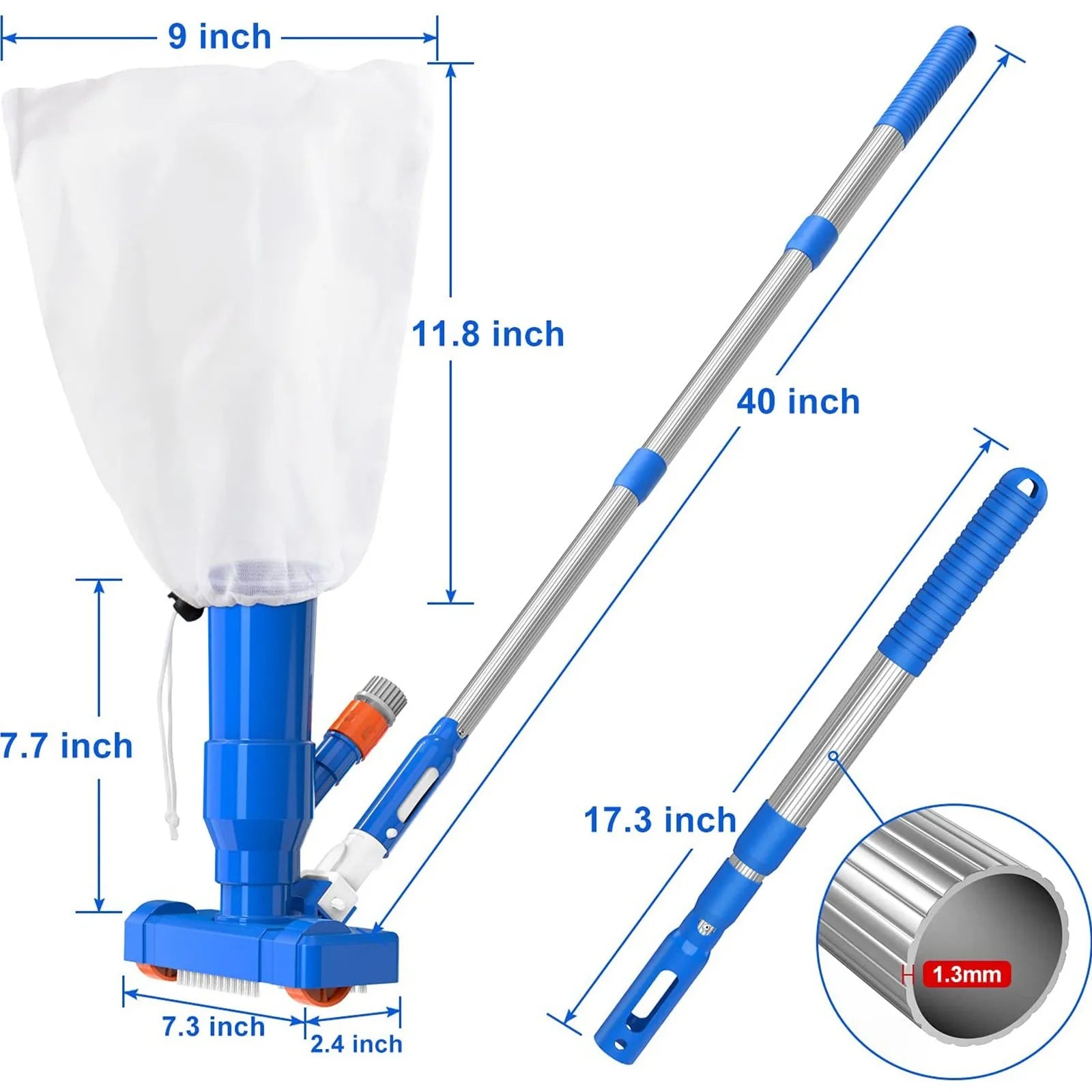 Brush Portable Pool Vacuum Handheld Vacuum Telescopic Pole Pool Vacuum Cleaner Useful Durable Swimming Pool Jet Cleaner Ponds Oasis Select