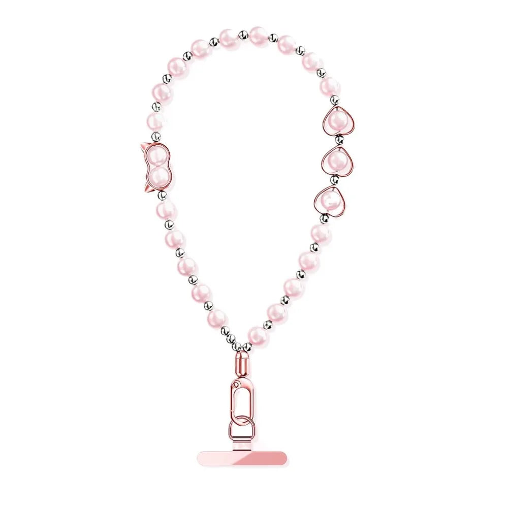 Mobile Phone Chain Hanging Rope Chain High-end Bead Wrist Style Pearl Chain Rope Short Style with Gasket Anti Loss Hanging Rope Oasis Select Pink