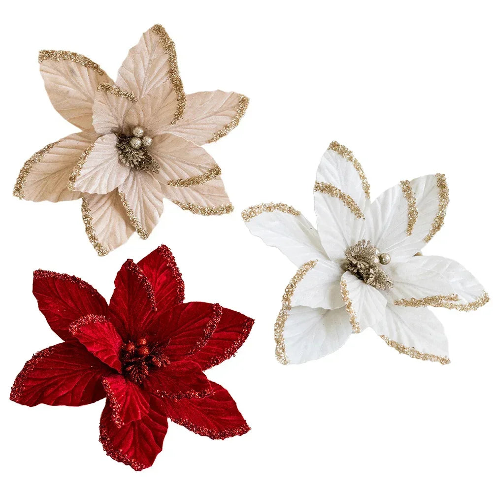 Christmas Glitter Christmas Poinsettia Artificial Christmas Flower Handmade Craftsmanship High-quality Material Realistic Design Oasis Select