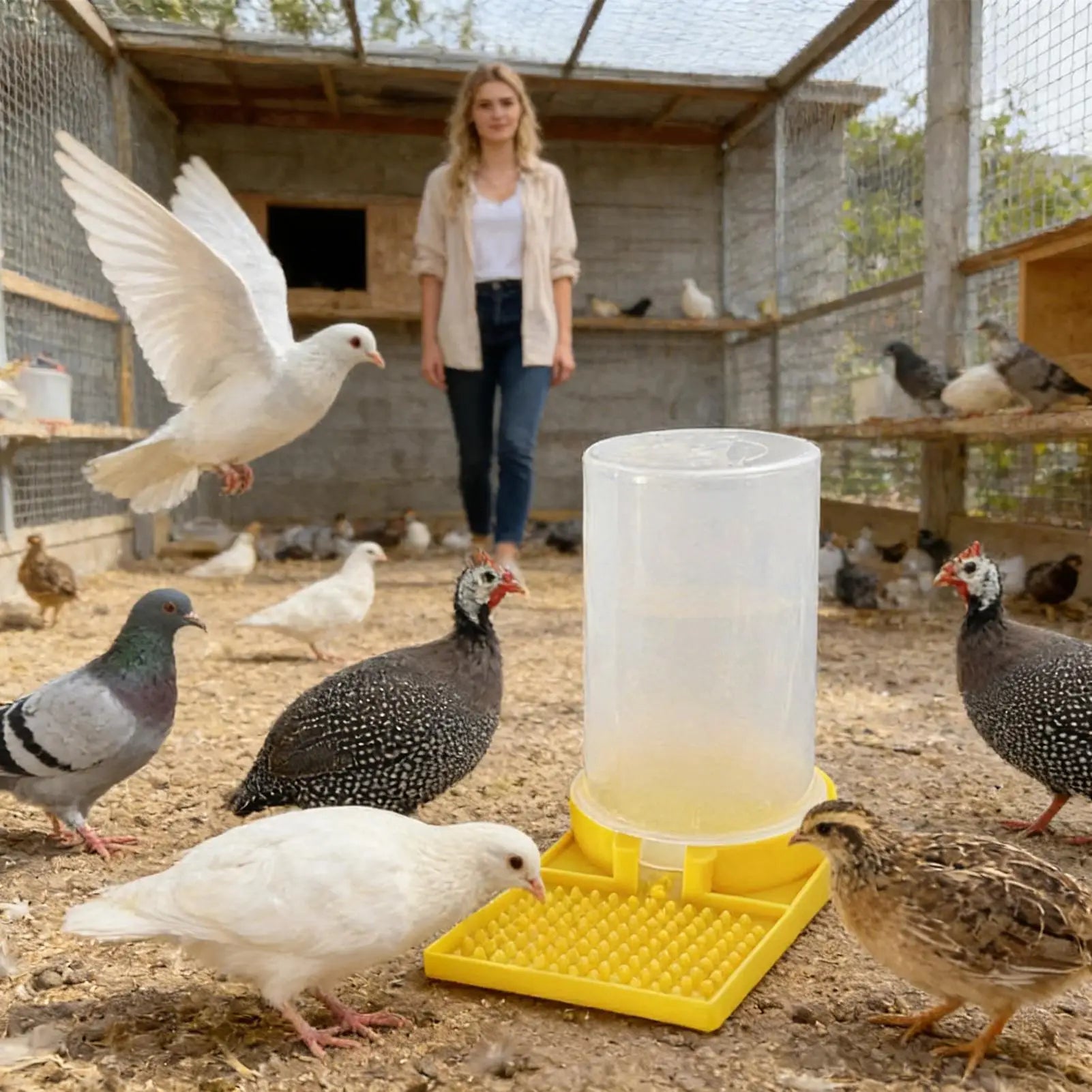 Quail Waterer No Waste Leakproof Large Capacity Clear Feeder Poultry Water Cup Feeding Container for Ducks Hens Chicks Turkey Oasis Select
